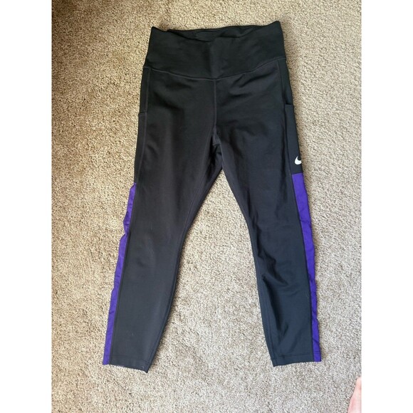 Nike One Crop Mesh Pant Mid Rise Snug Fit Women's M CJ1816 Tight Black Purple - Picture 3 of 9